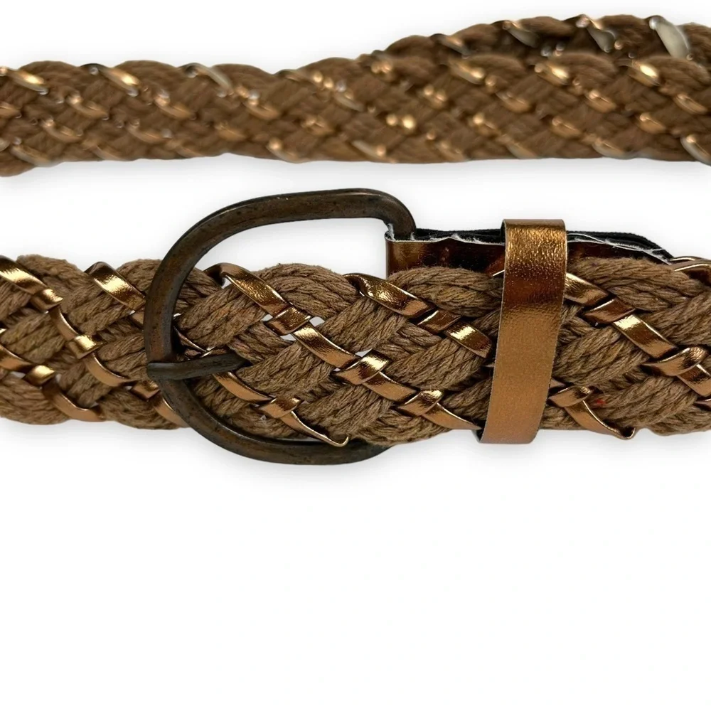 Belt Womens One Size Brown Gold Cotton Wool Woven Coastal Cowgirl Western Shiny